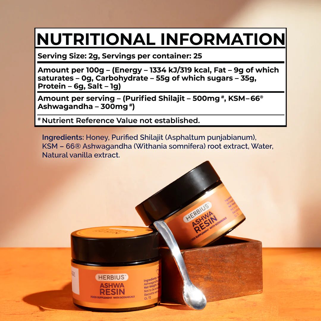 Herbius® ASHWA RESIN: Una Potente Miscela di Puro Shilajit Himalayano e l'Ashwagandha Più Studiata Clinicamente al Mondo (KSM-66®) - Image 6